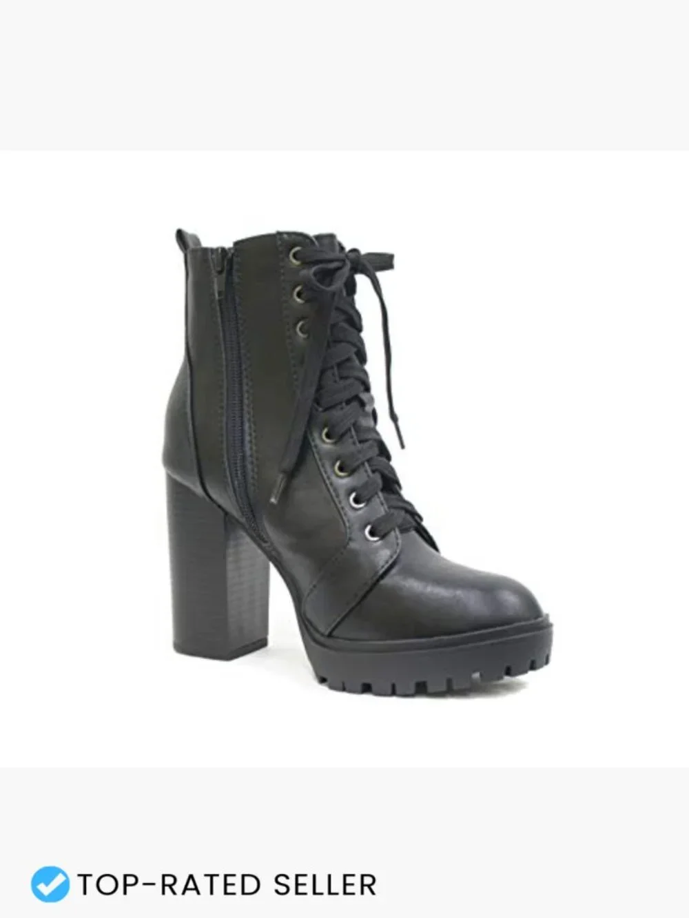 Women's High Stacked Heel Bootie Chunky Lug Sole Platform Ankle Boot Zip Closure